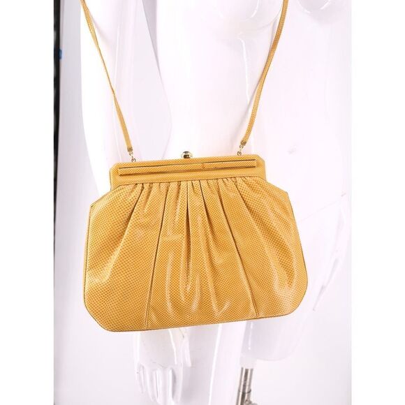 Judith Leiber lizard karung yellow jeweled leather shoulder bag clutch vintage - Picture 9 of 10